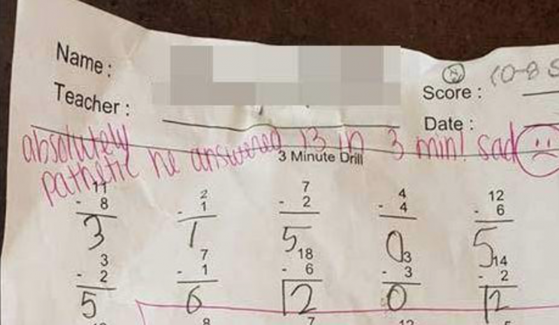 Teacher writes absolutely pathetic on homework