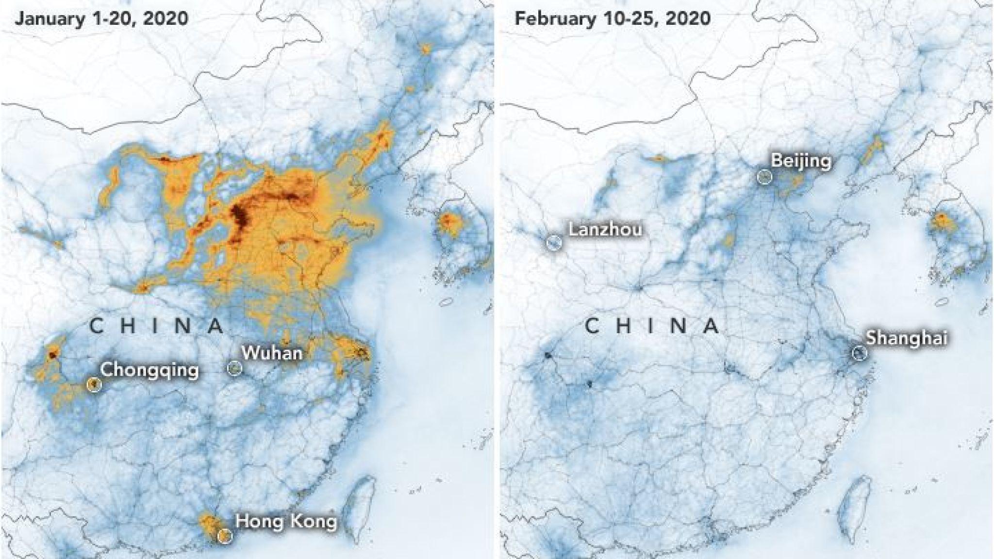NASA images of coronavirus pollution impact