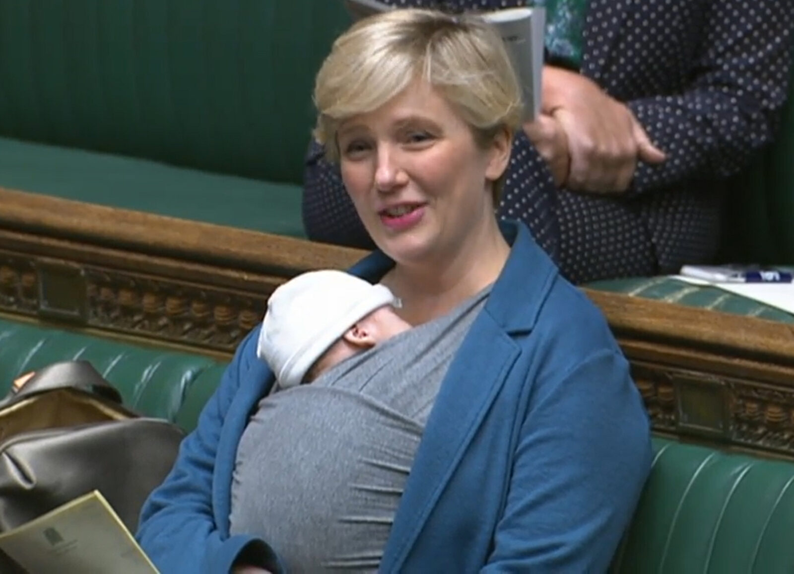 Stella Creasy with newborn in House of Commons