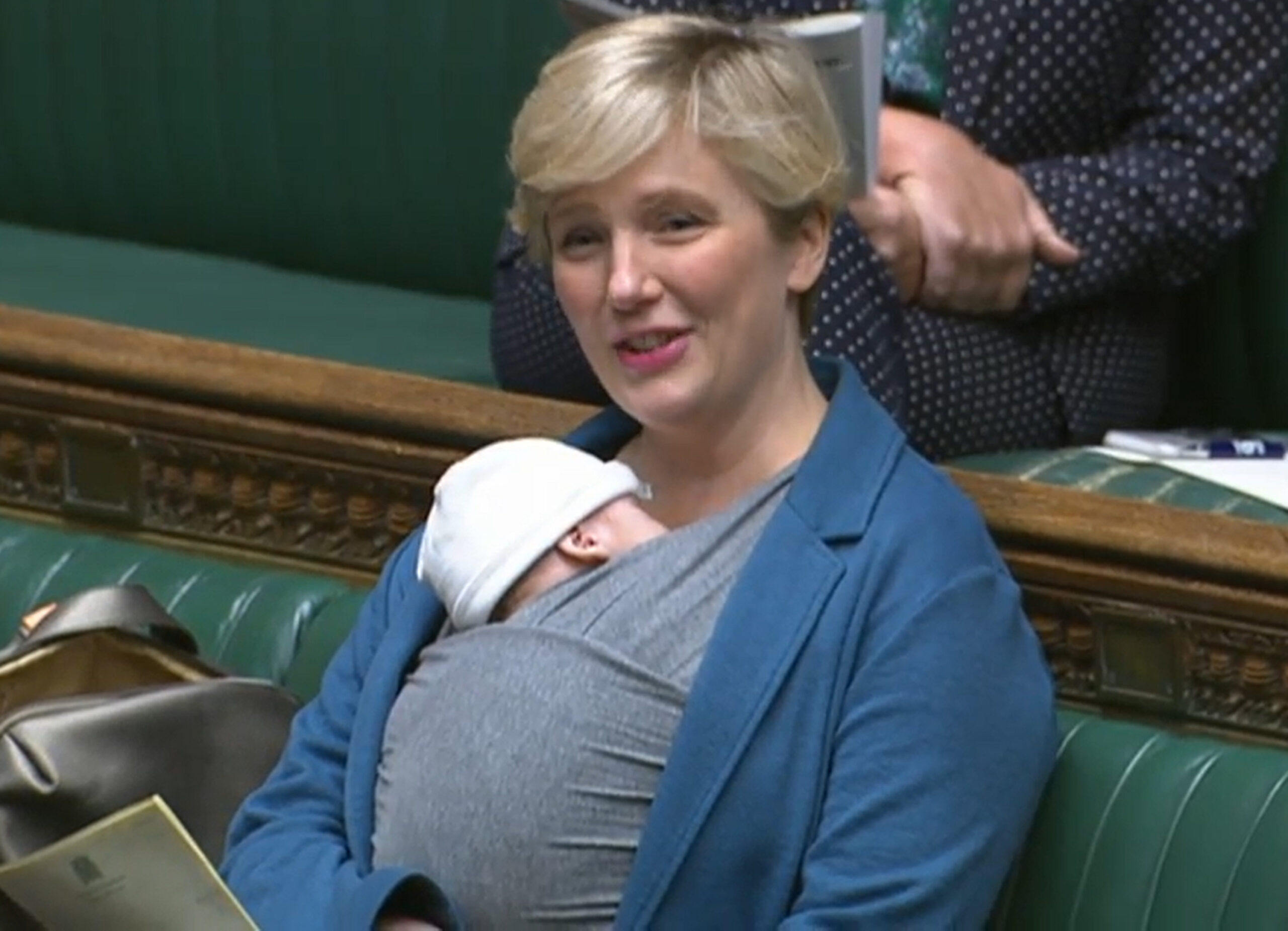 Stella Creasy with newborn in House of Commons